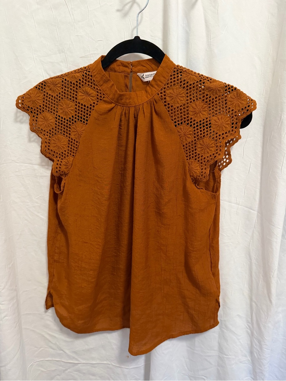 Nanette Lepore Rust Crochet Cap-Sleeve Woven Camisole